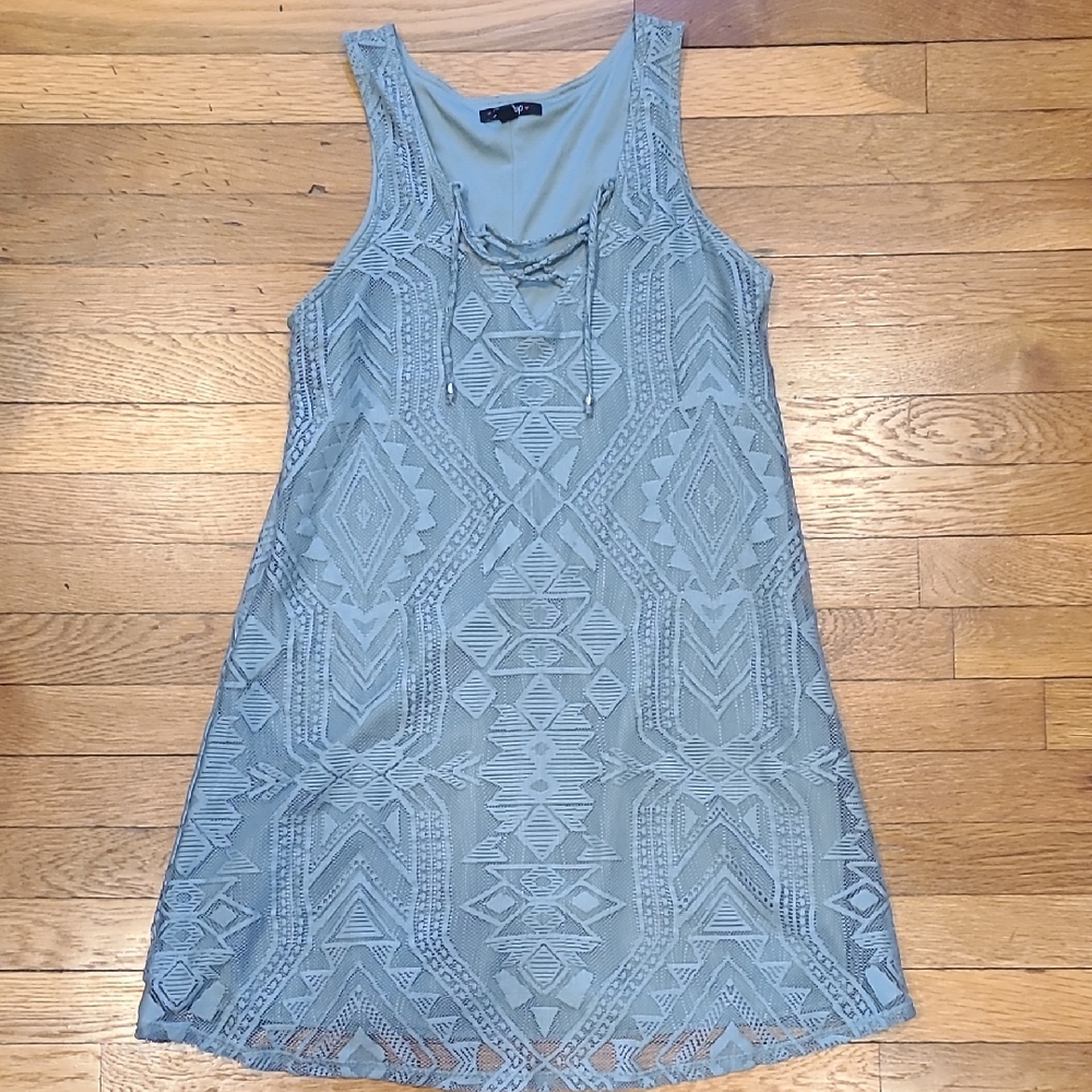 BeBop Sage Green Geometric Lace Mini Dress